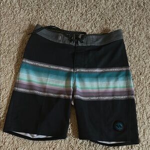Boys Quiksilver Black and Teal Swim Shorts
